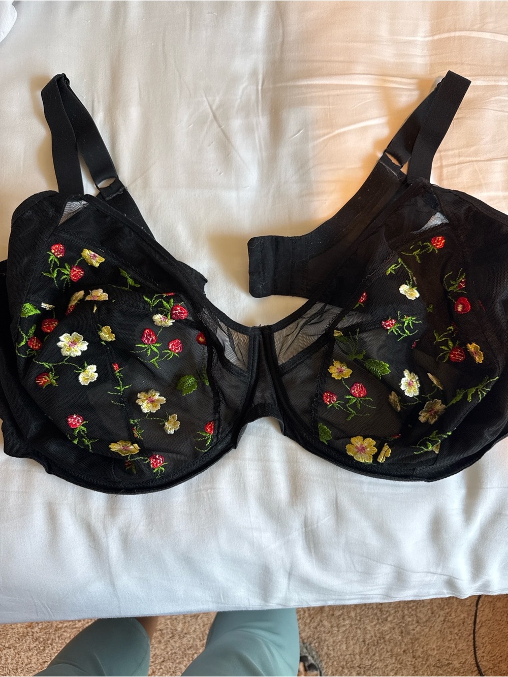 Elomi Black Sheer Underwire Bra with Floral Embroidery
